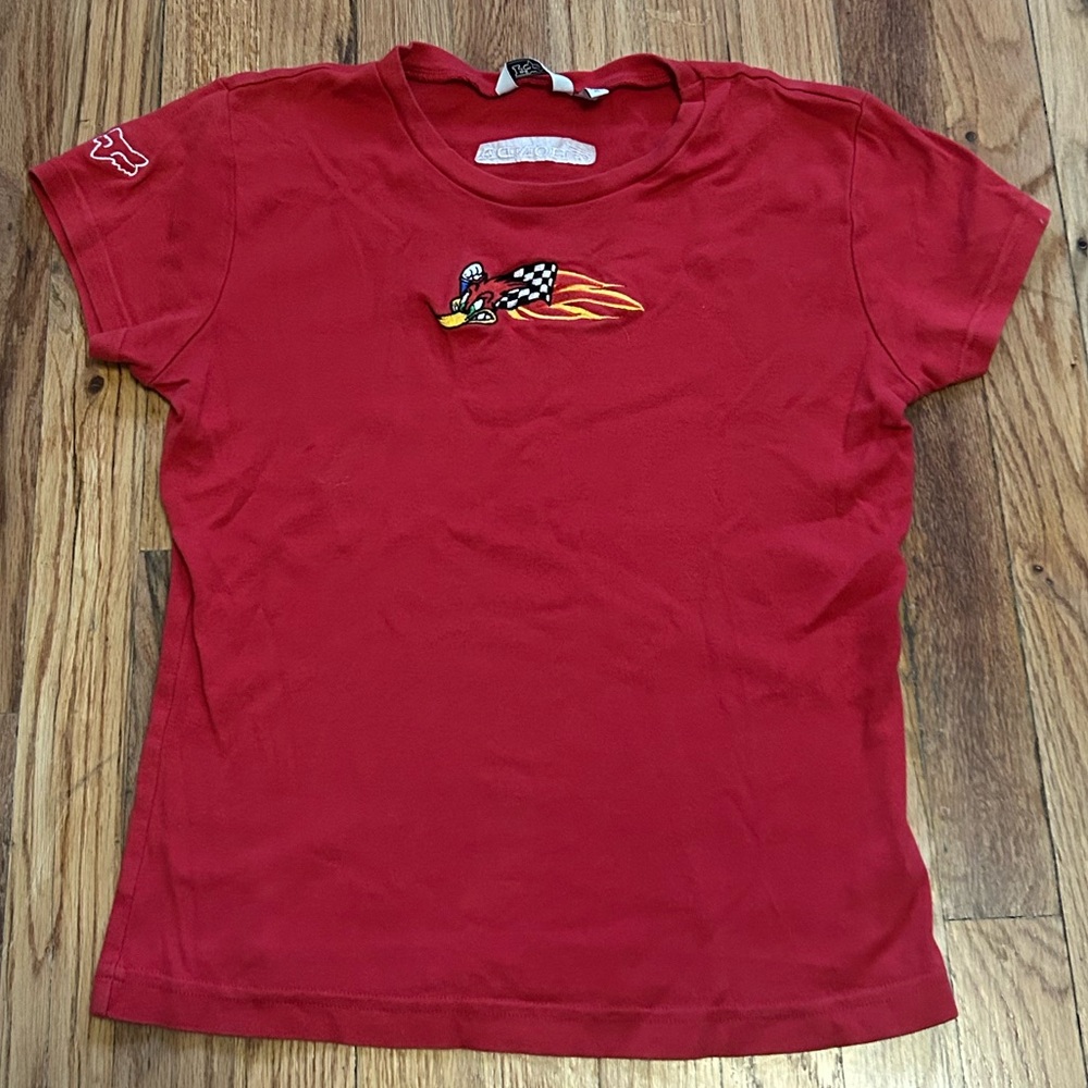 Y2K Fox Honda Racing Moto Cross Woody Woodpecker Red Babydoll Tee Embroidered